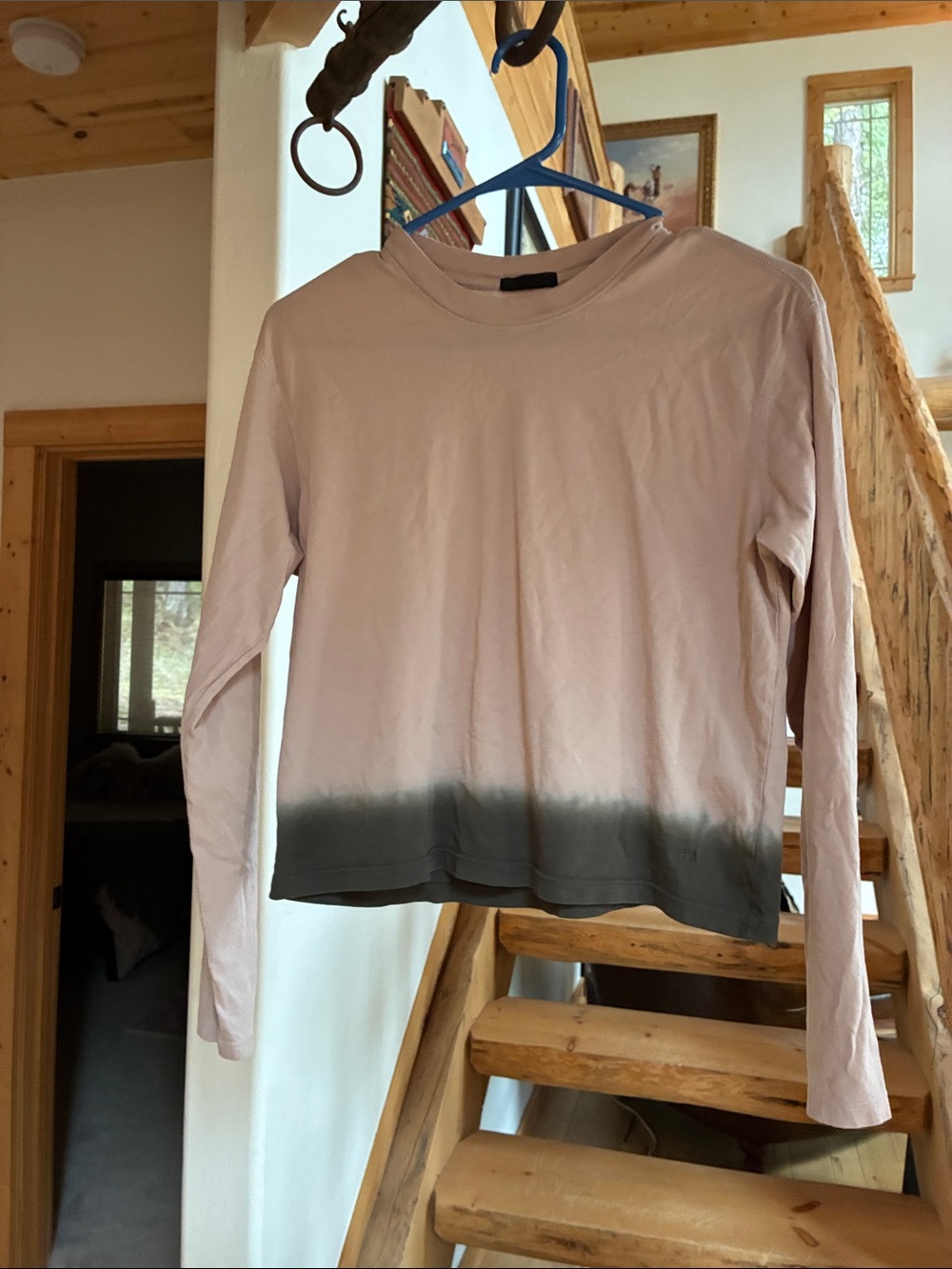 ATM Anthony Thomas Melillo Long-Sleeve Dip-Dye Tee in Light Pink and Gray